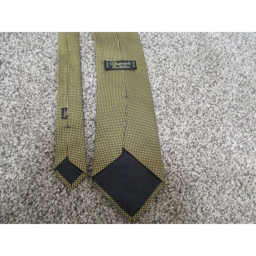 Charvet Place Vendome Yellow Tie - Yellow Black Cherckerboard silk french tie 4